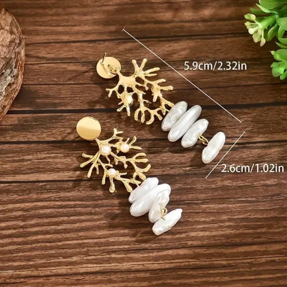 Gold and Pearl Statement Earrings - Picture 3 of 6